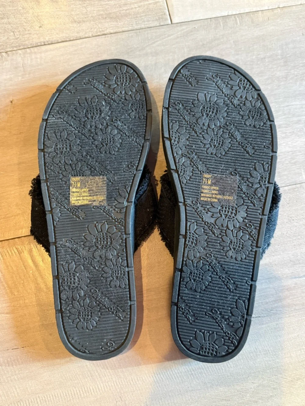 Yellow Box Black Frayed Fabric Thong Sandals - Picture 2 of 3